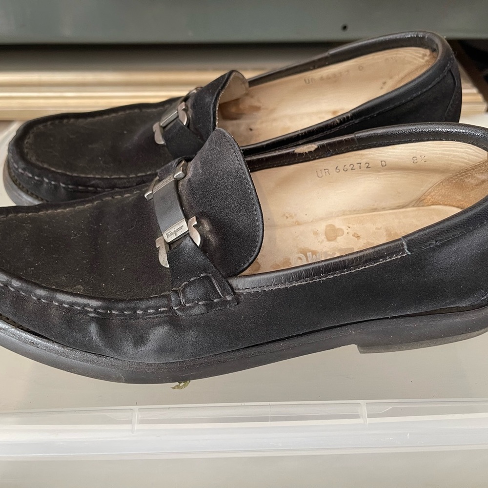 Salvatore Ferragamo Gumlite Vibram Soles Suede Loafers (Black/Silver)